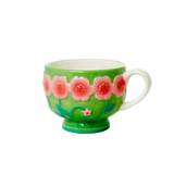 Ceramic Mug with Embossed Flower Design - Green