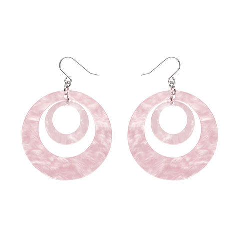 Double Hoop Ripple Drop Earrings - Pink