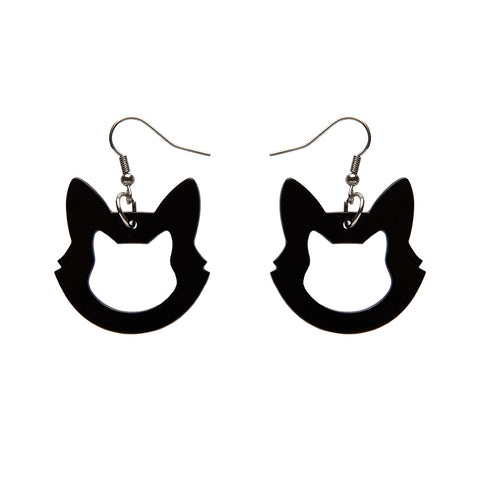 *Border Cat Head Solid Colour Resin Drop Earrings - Black