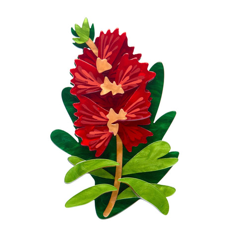 Crimson Bottlebrush Brooch