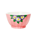 Ceramic Bowl with Embossed Flower Design - Pink