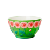 Ceramic Bowl with Embossed Flower Design - Green