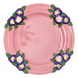 Ceramic Dinner Plate with Embossed Flower Design - Pink
