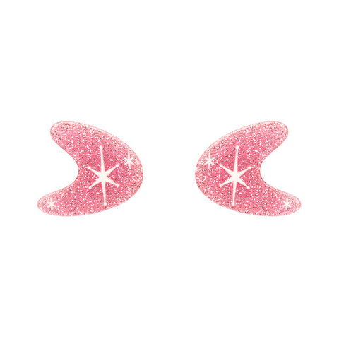 Atomic Boomerang Glitter Stud Earrings - Pink