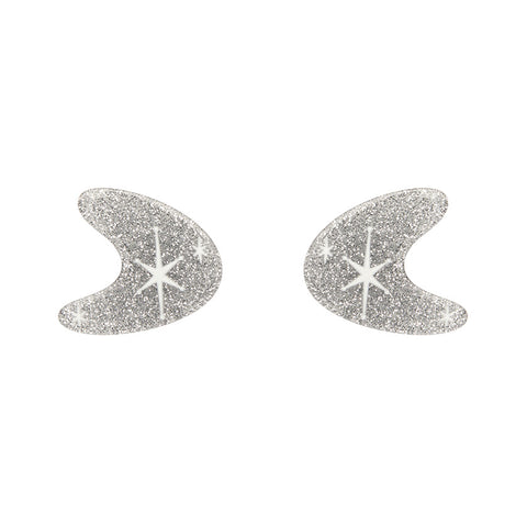 Atomic Boomerang Glitter Stud Earrings - Silver