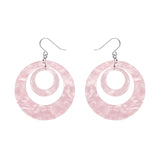 Double Hoop Ripple Drop Earrings - Pink