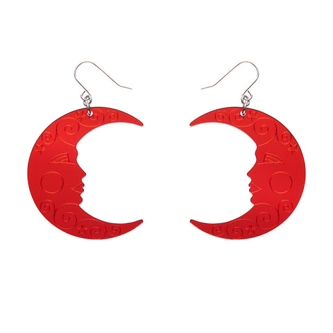 Moon Mirror Drop Earrings - Red
