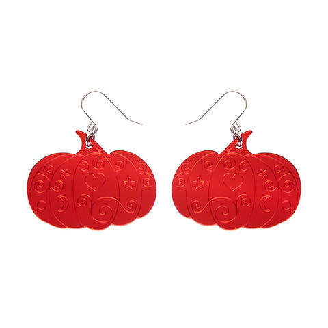 Pumpkin Magic Mirror Drop Earrings - Red