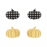 Pumpkin Patch Stud Earrings Set - Gold & Black Gingham