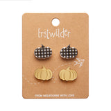 Pumpkin Patch Stud Earrings Set - Gold & Black Gingham