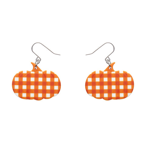 Pumpkin Gingham Drop Earrings - Orange