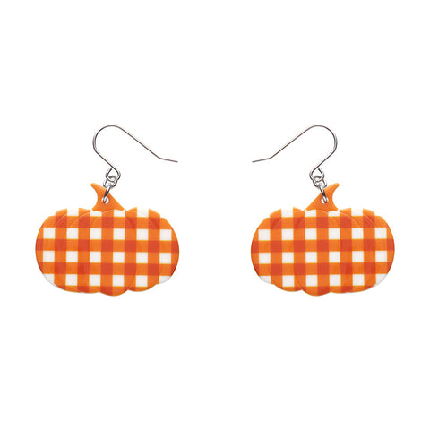 Pumpkin Gingham Drop Earrings - Orange