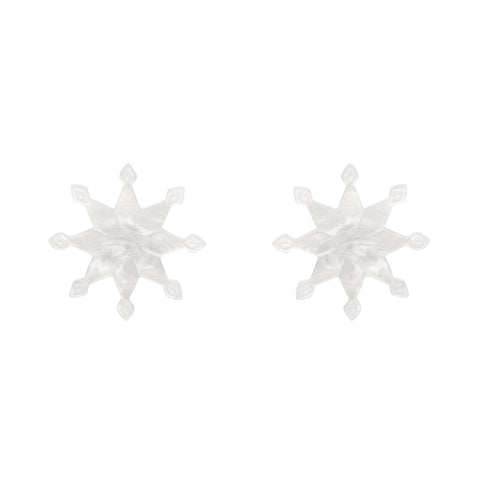 Snowflake Ripple Stud Earrings - White