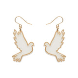 White Dove Drop Earrings - Gold