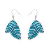 Leaf Textured Emerald Resin Drop Earrings - Silver