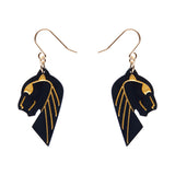 Jaguar Solid Black Resin Drop Earrings - Gold