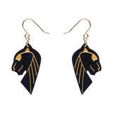 Jaguar Solid Black Resin Drop Earrings - Gold