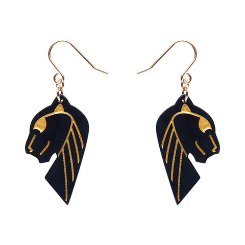 Jaguar Solid Black Resin Drop Earrings - Gold