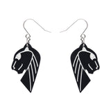 Jaguar Solid Black Resin Drop Earrings - Silver