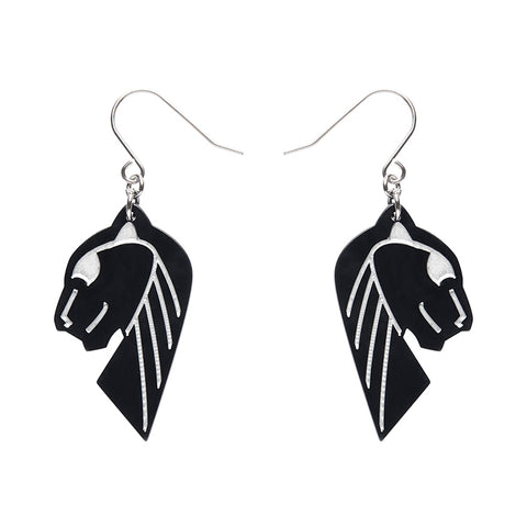 Jaguar Solid Black Resin Drop Earrings - Silver