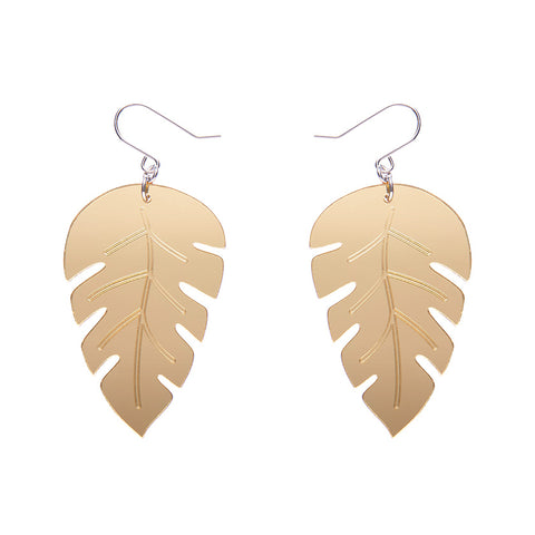 Large Leaf Essential Drop Earrings - Gold