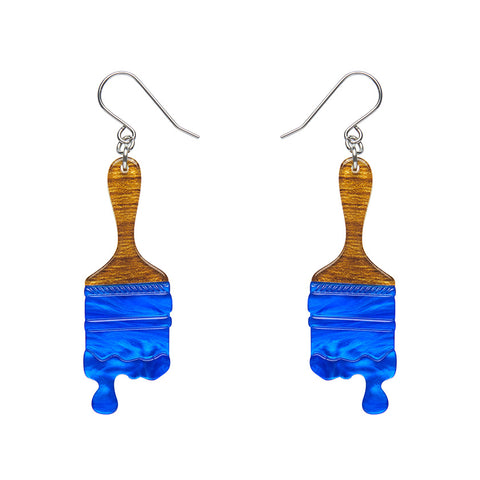 Paint Brush Ripple Drop Earrings - Blue