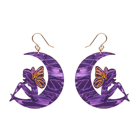 Fairy Moon Drop Earrings - Purple