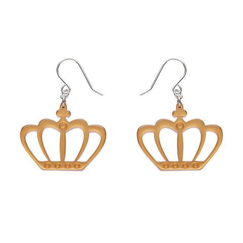 Royal Crown Drop Earrings - Gold
