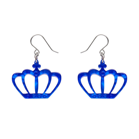 Royal Crown Drop Earrings - Blue