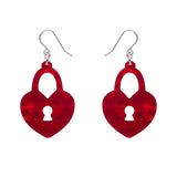 Heart Locket Ripple Drop Earrings - Red