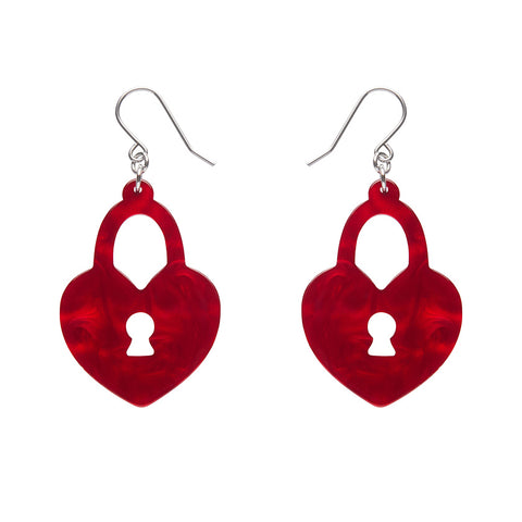 Heart Locket Ripple Drop Earrings - Red