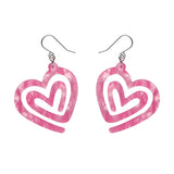 Heart Maze Ripple Drop Earrings - Pink