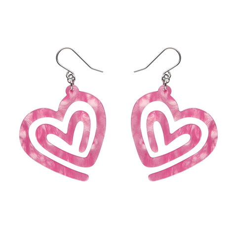 Heart Maze Ripple Drop Earrings - Pink