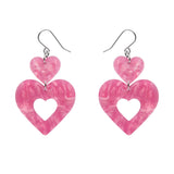 Double Heart Ripple Drop Earrings - Pink