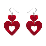Double Heart Ripple Drop Earrings - Red
