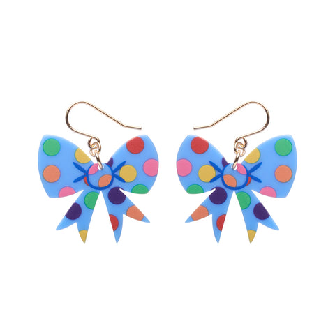 Polka Dot Bow Drop Earrings – Blue