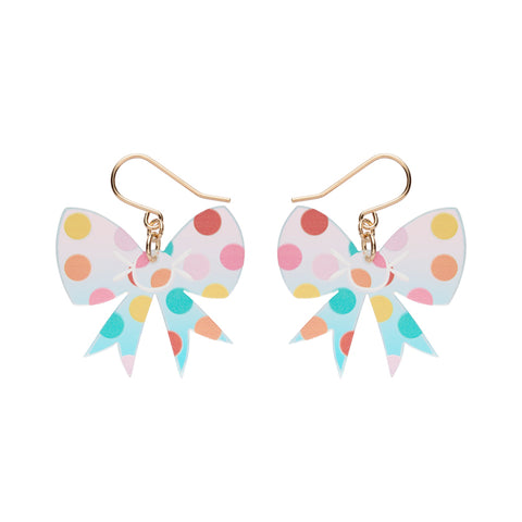 Polka Dot Bow Drop Earrings – Iridescent