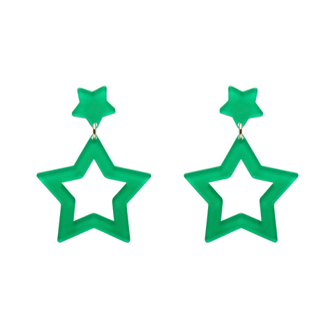 Double Star Drop Earrings – Green