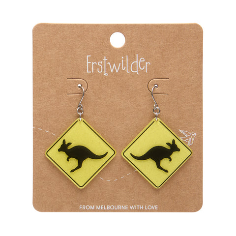 Kangaroo Sign Drop Earrings - Yellow