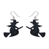 Flying Witch Drop Earrings - Black