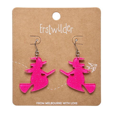 Flying Witch Drop Earrings - Pink