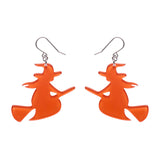Flying Witch Drop Earrings - Orange