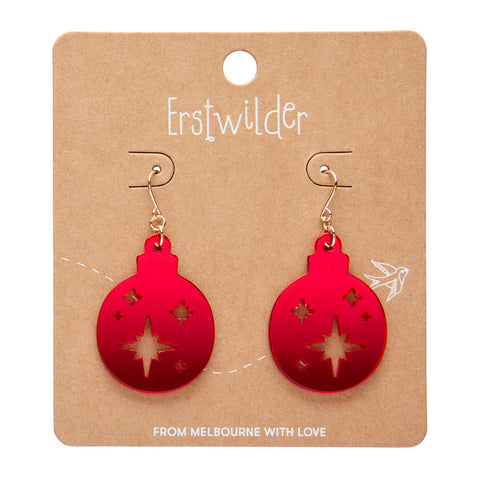 Round Bauble Drop Earrings - Red