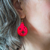 Round Bauble Drop Earrings - Red