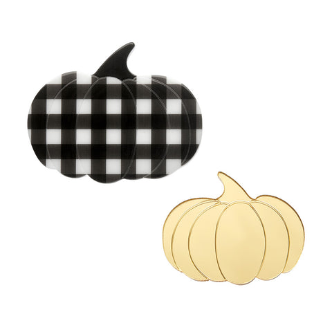 Pumpkin Patch Mini Brooch Set - Gold & Black Gingham