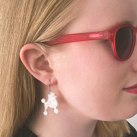 Poodle Ripple Hook Drop Earrings - White