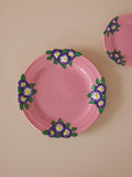 Ceramic Dinner Plate with Embossed Flower Design - Pink