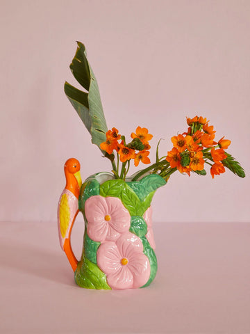Ceramic Jug Flower and Bird Handle