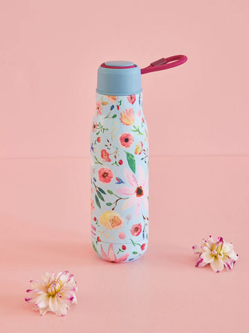 Stainless Steel Thermo bottle - Blue - Selma Flower Print