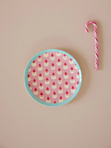 Melamine Dessert Plate - Soft Pink - Santa Baby Print